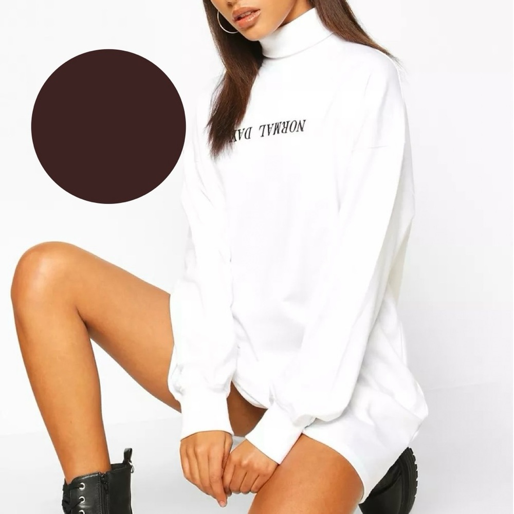 Boohoo Brown Turtleneck Embroidered Sweatshirt Dress